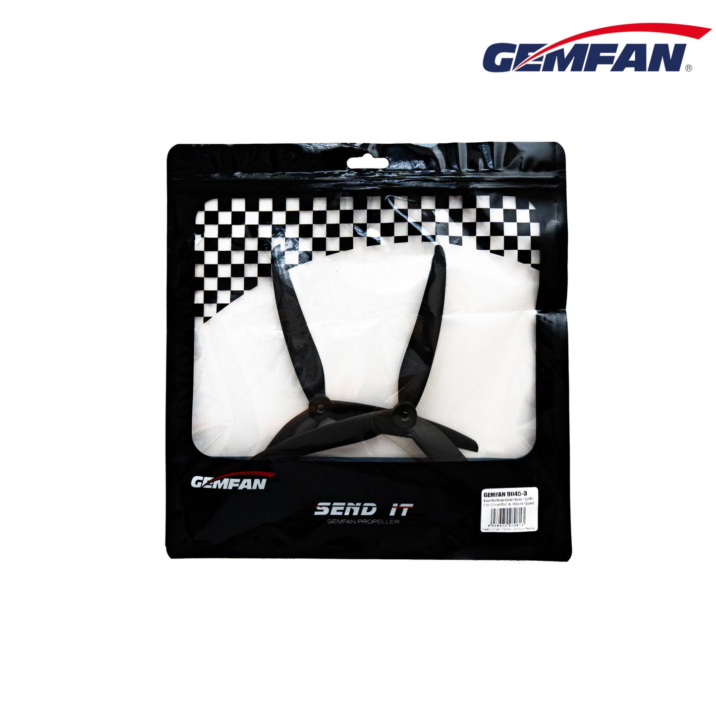 Gemfan 9045-3 9x4.5x3 three-blade drone propellers in retail bag, black reinforced carbon nylon set