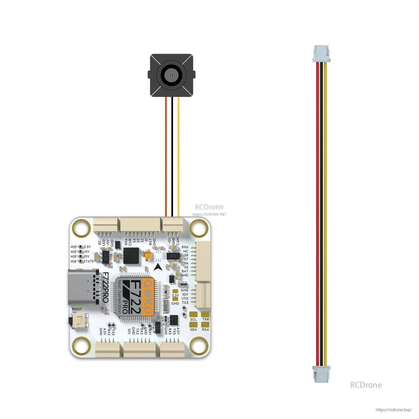 Flywoo 3-pin FC-to-camera connection cable, JST SH 1.0mm to SH 1.25mm plug ends, 80mm length
