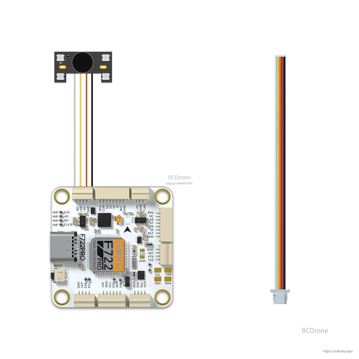 JST-SH 1.0mm 4-pin pigtail cable with 4-color wires and small white locking connector for FPV flight controllers