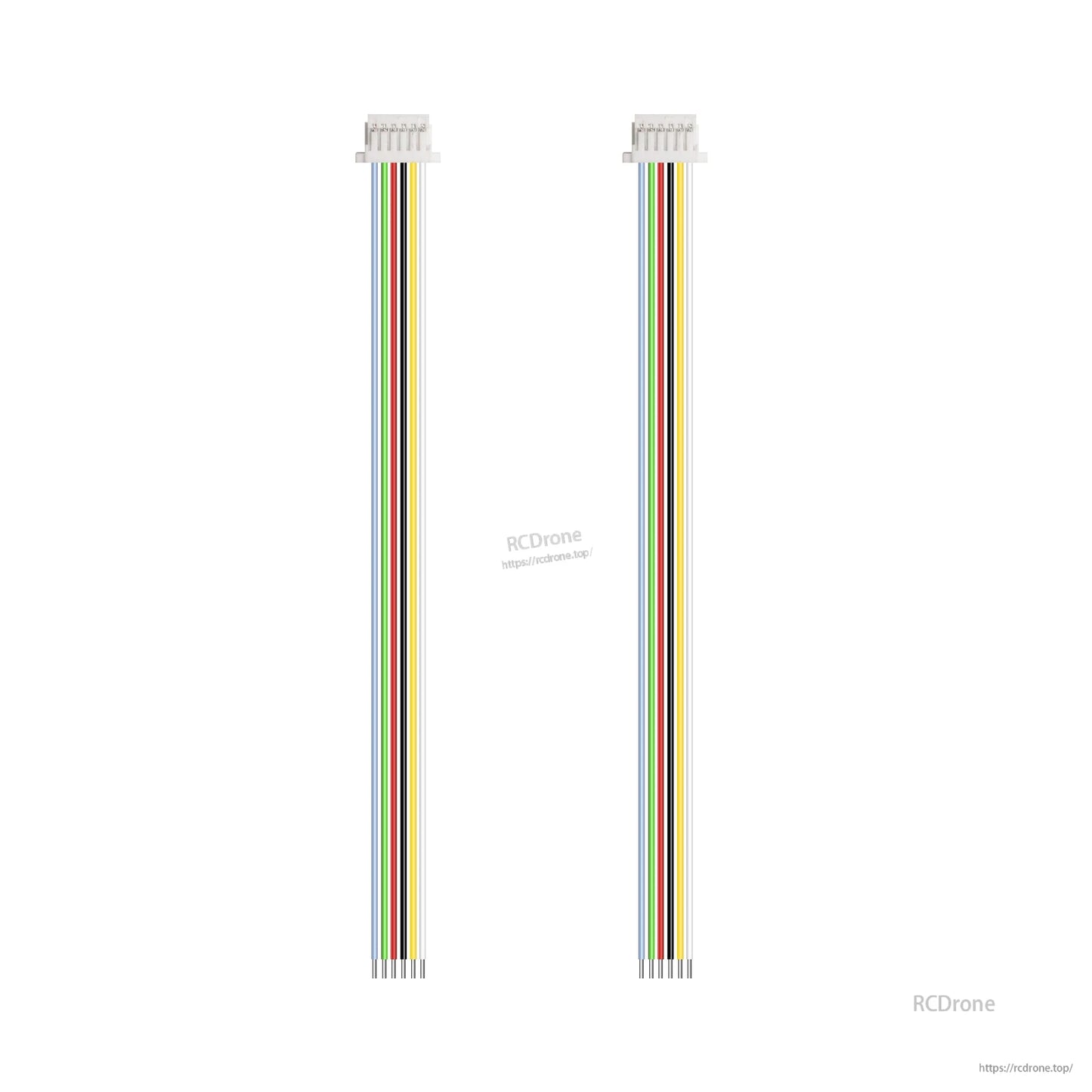 Two 6-pin JST SH1.0 locking pigtail cables with multicolor wires and bare ends, approx. 150mm long
