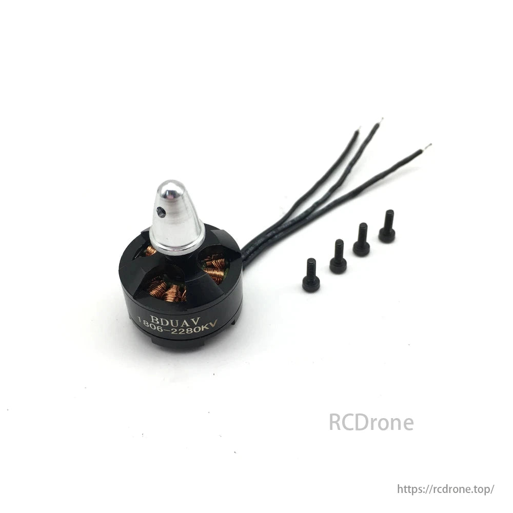 1806 2280KV CW/CCW 2-3S Brushless Motor, 1806 2280KV CW/CCW brushless motor for 250 FPV racing drones and RC multirotors, including screws.