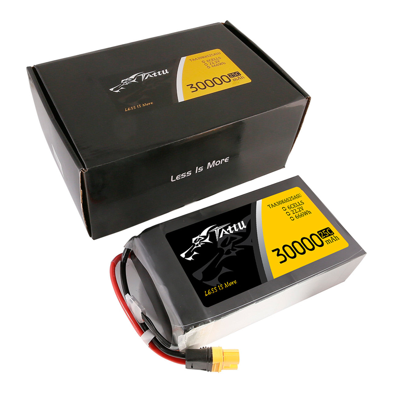 Tattu G-Tech 30000mAh 6S 22.2V 25C Lipo Battery, Lithium-ion battery pack with 6 cells, 22.2V, and 30,000mAh capacity for demanding applications.