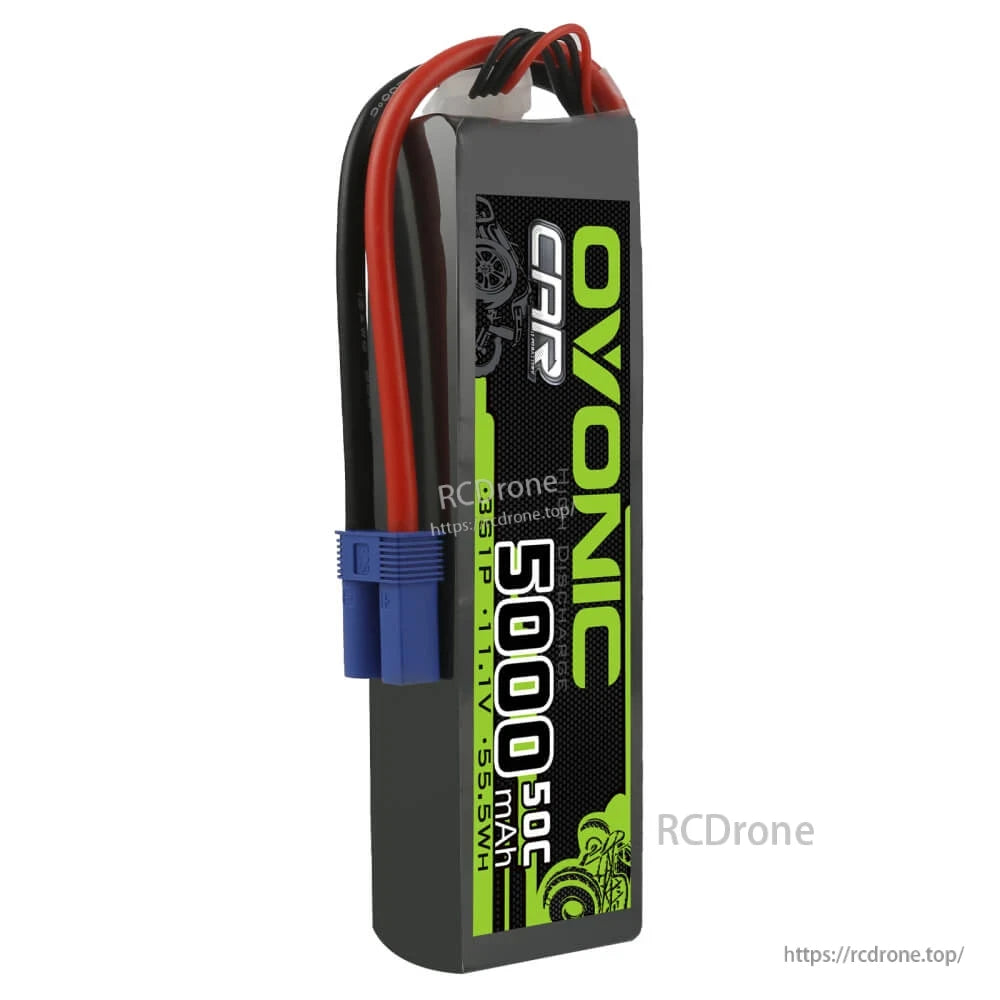Single Ovonic 5000mAh 3S 11.1V 50C LiPo Battery close view showing blue EC5 plug and wires