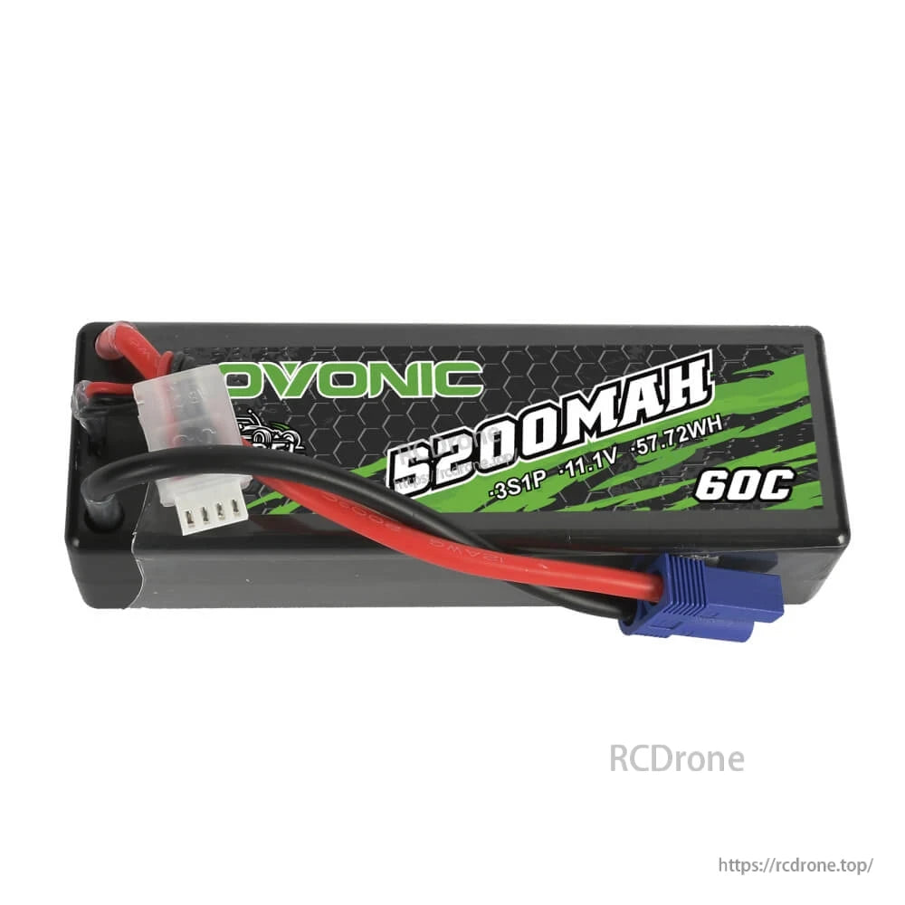 Top label view showing Ovonic Rebel 5200mAh 3S1P 11.1V 57.72Wh 60C hardcase LiPo battery