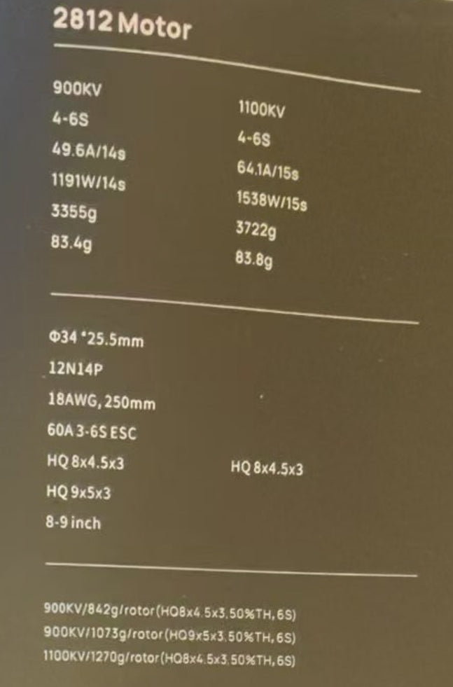 Hobbywing XRotor 2812Motor, High-performance brushless motor for 8-9 inch FPV drones with two speed options: 900KV and 1100KV.