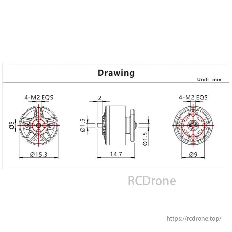 2PCS VCI SPARK 1205 Brushless Motor, VCI SPARK 1205 Brushless Motor: 15.3mm diameter, 14.7mm length, 4-M2 EQS.