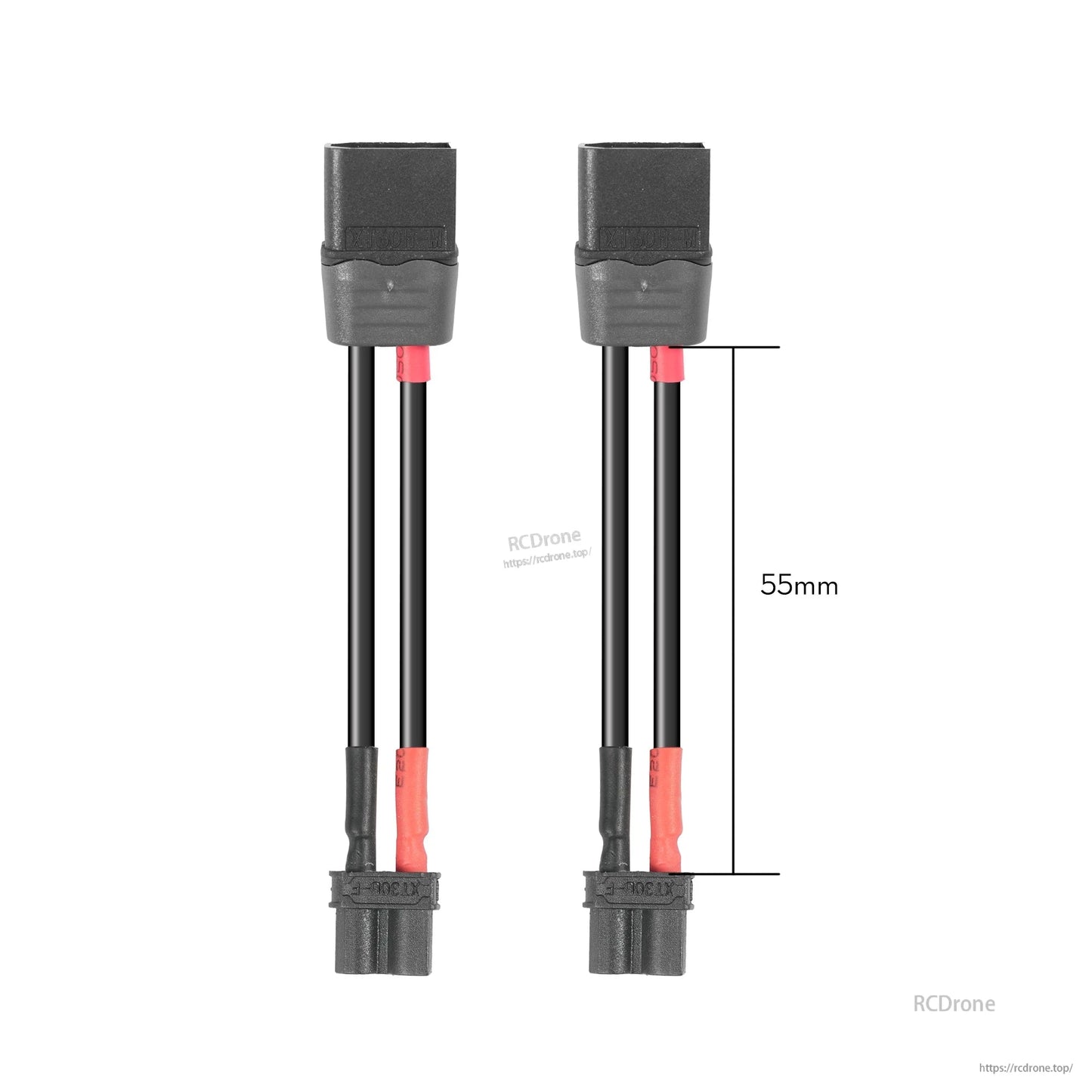 4PCS Flywoo Balck XT30U to XT60H Cable, Flywoo black XT30U to XT60H adapter cable with red and black leads, 55mm length