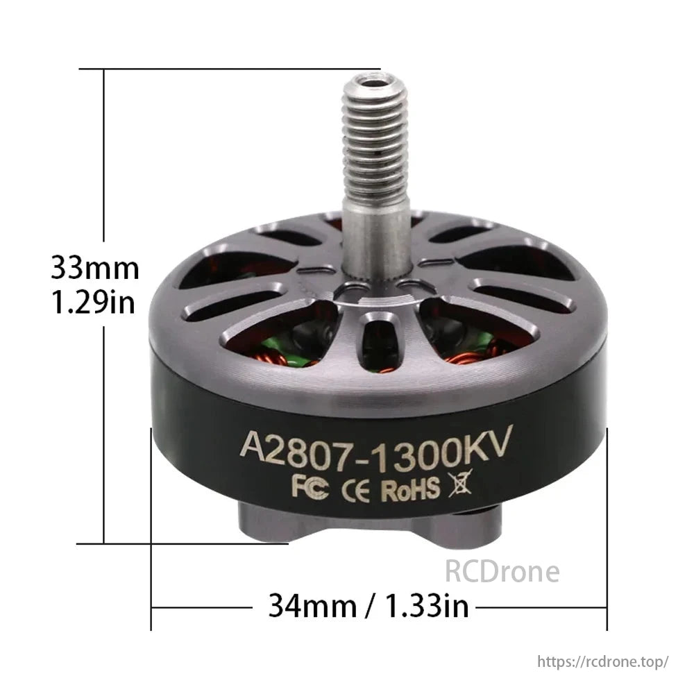 A2807-1300KV brushless motor, 33mm diameter, designed for 7-inch FPV drones.