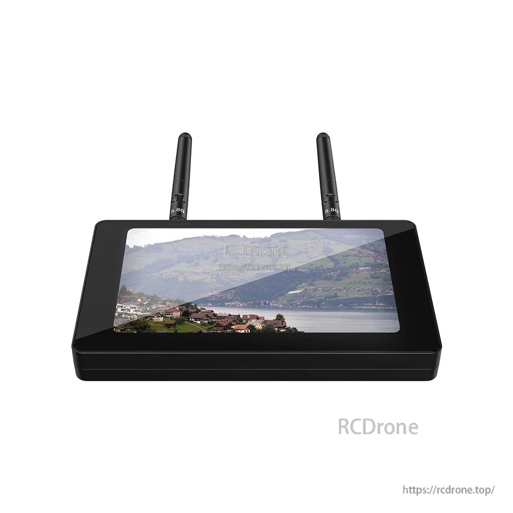 5-inch IPS FPV monitor with dual 5.8G antennas and glossy black bezel display