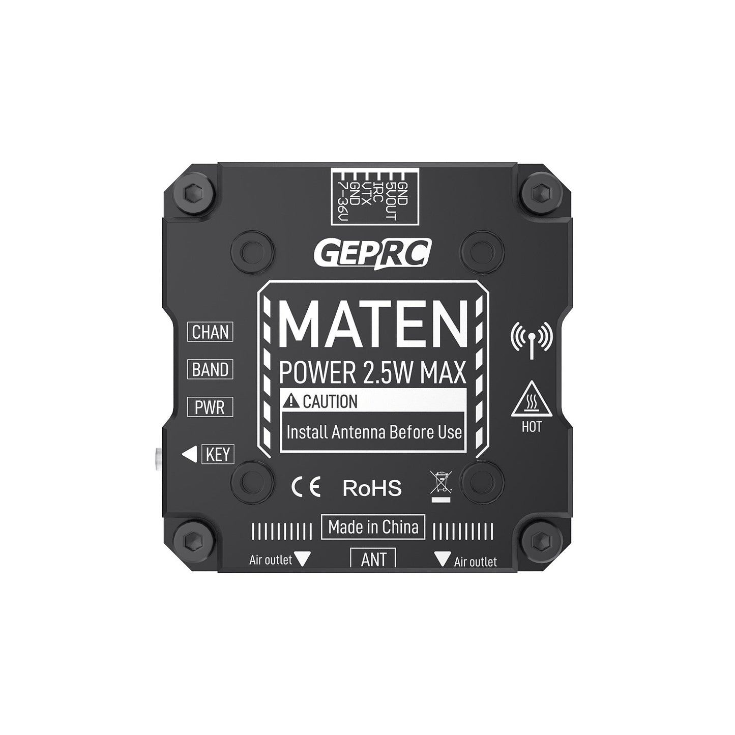 GEPRC MATEN 5.8G 2.5W VTX, GEPRC CHAN MATENH BAND POWER 2.5W MAX PWR C