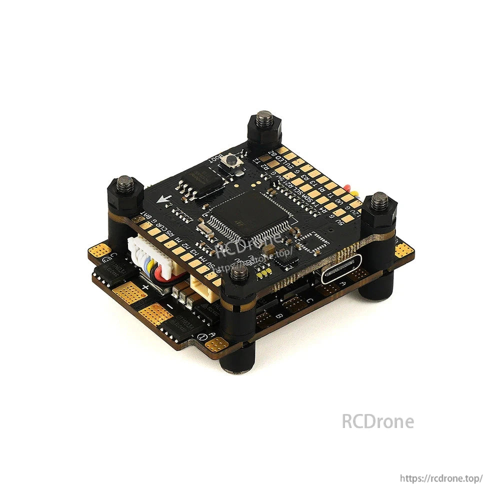Axisflying Argus ECO 55A ESC, F405 FC stack with ICM42688 sensor, 16MB Blackbox, and 6 UART ports—compact, high-performance drone flight system.