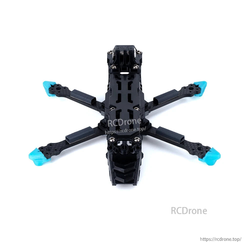 Axisflying Manta 3.6'' FPV Frame, Axisflying Manta 3.6" FPV frame features a squashed X design, black carbon fiber body, blue arm tips, and includes side plates for durability and style.