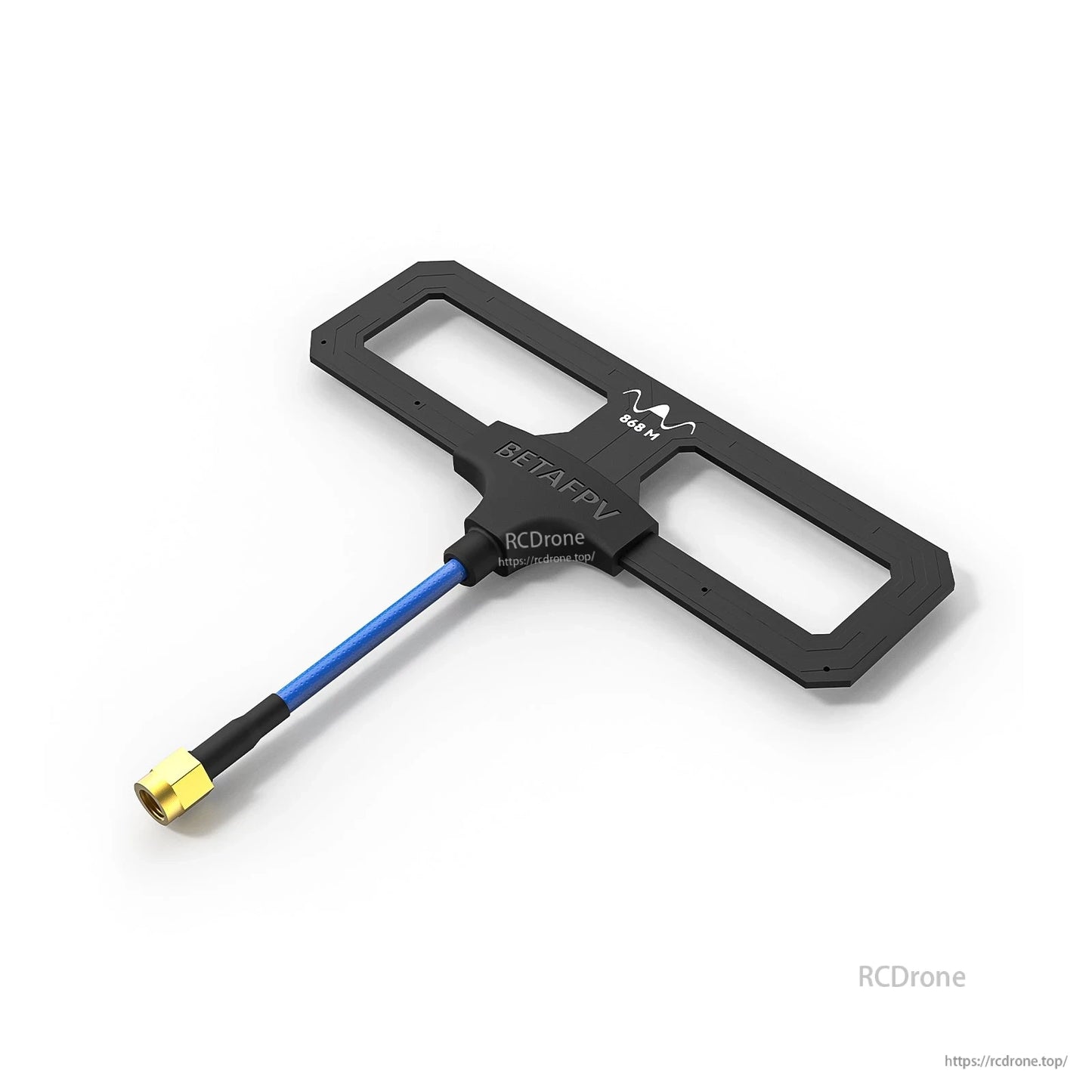 BETAFPV Moxon Antenna marked 868M in black, directional panel with blue coax lead and gold connector