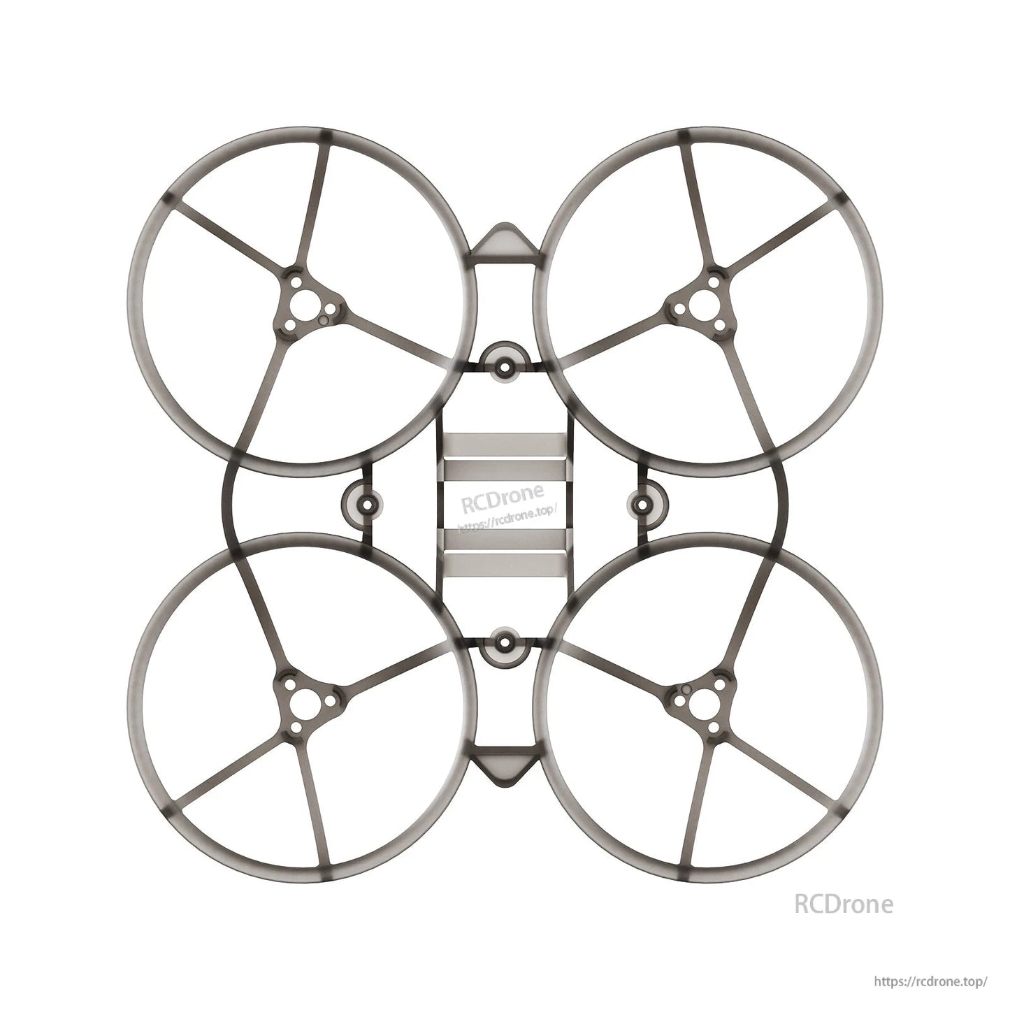 Smoke gray whoop frame, top-down view with four ducts and symmetrical mounting hole pattern