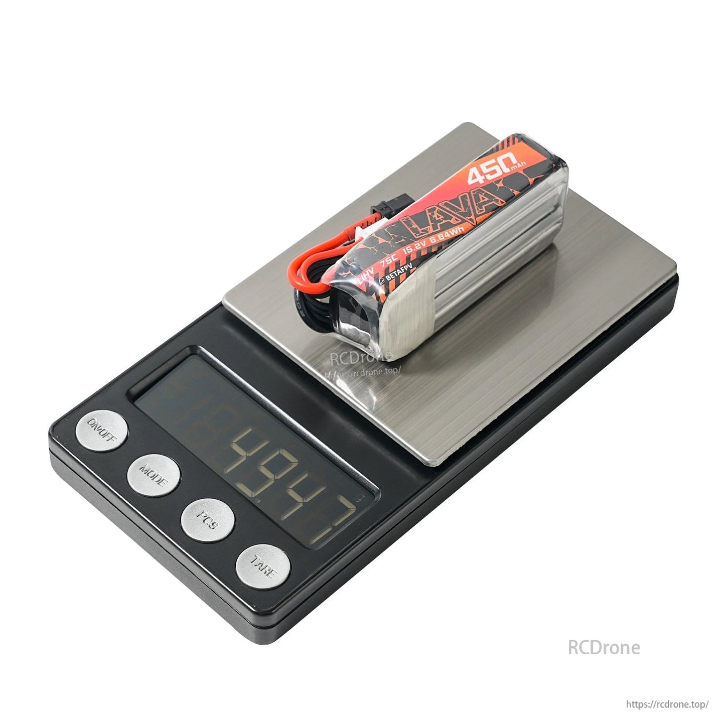 LAVA 450mAh LiHV battery on digital scale showing 49.47 g weight