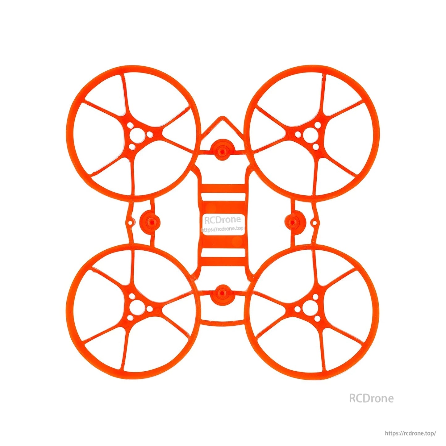 Red-orange ducted micro whoop frame top view with four prop guard rings