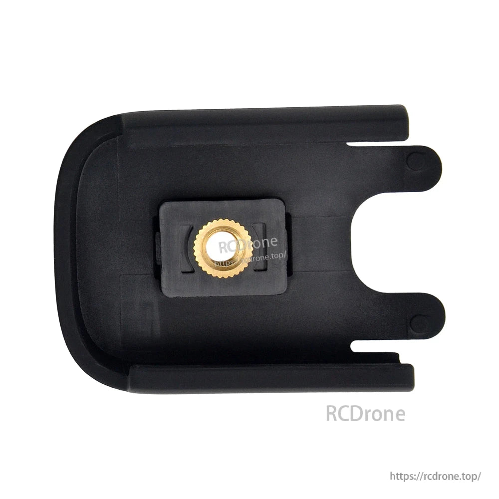 Black plastic mounting bracket with a brass threaded insert and forked end for screw-in attachment