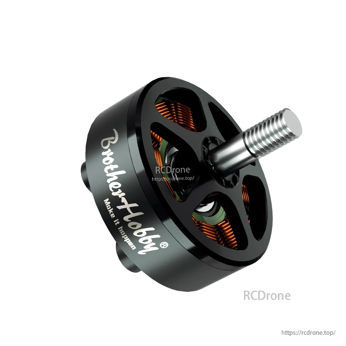BrotherHobby SE 2807 1300KV CW Brushless Motor, BrotherHobby SE 2807 1300KV CW brushless drone motor with black housing, exposed copper windings and threaded shaft