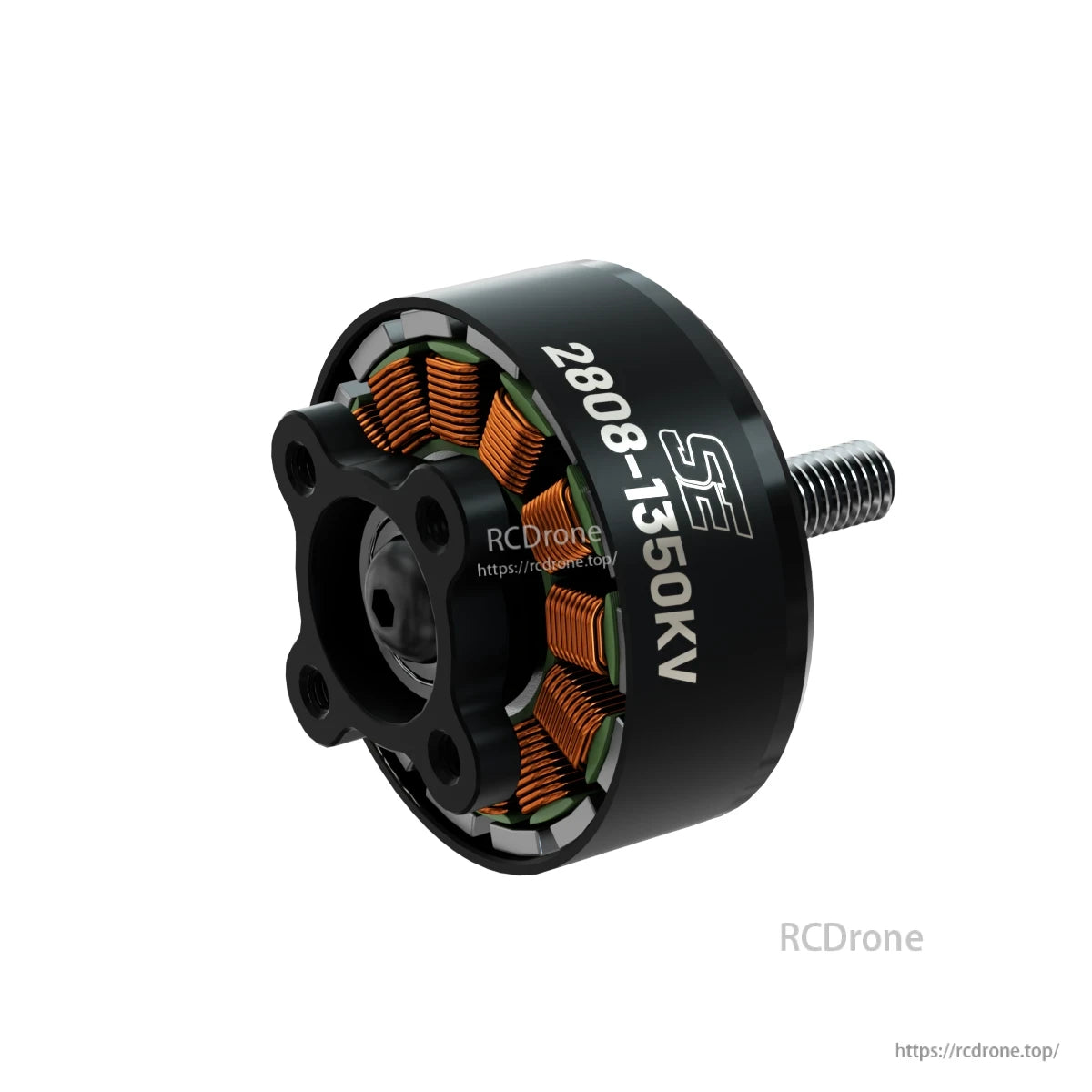 BrotherHobby SE 2808 1350KV CW Brushless Motor, BrotherHobby SE 2808-1350KV CW brushless motor with black housing, exposed copper windings and threaded shaft