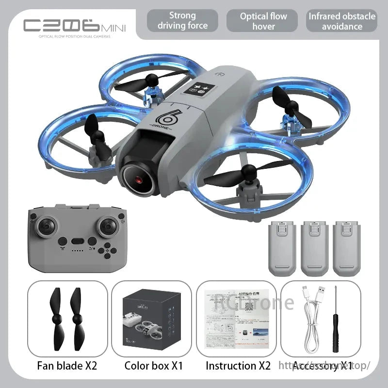 CZ06 Mini Drone, C206 Mini drone with strong driving force, optical flow hover, infrared obstacle avoidance, and accessories.
