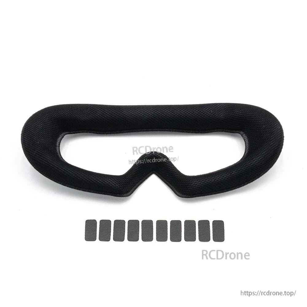 Rear view of black lycra foam padding gasket for DJI goggle, long inner opening and 10 strips