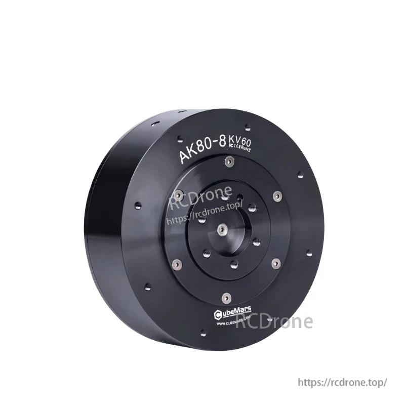 Side angle view of AK80-8 KV60 integrated servo BLDC motor showing circular flange and fasteners