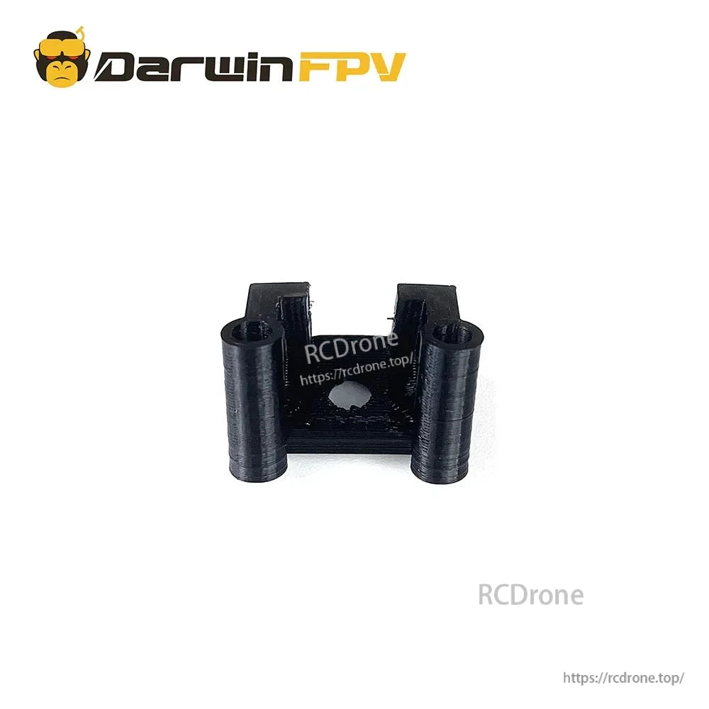 Black 3D-printed mounting bracket with two cylindrical posts and center screw hole