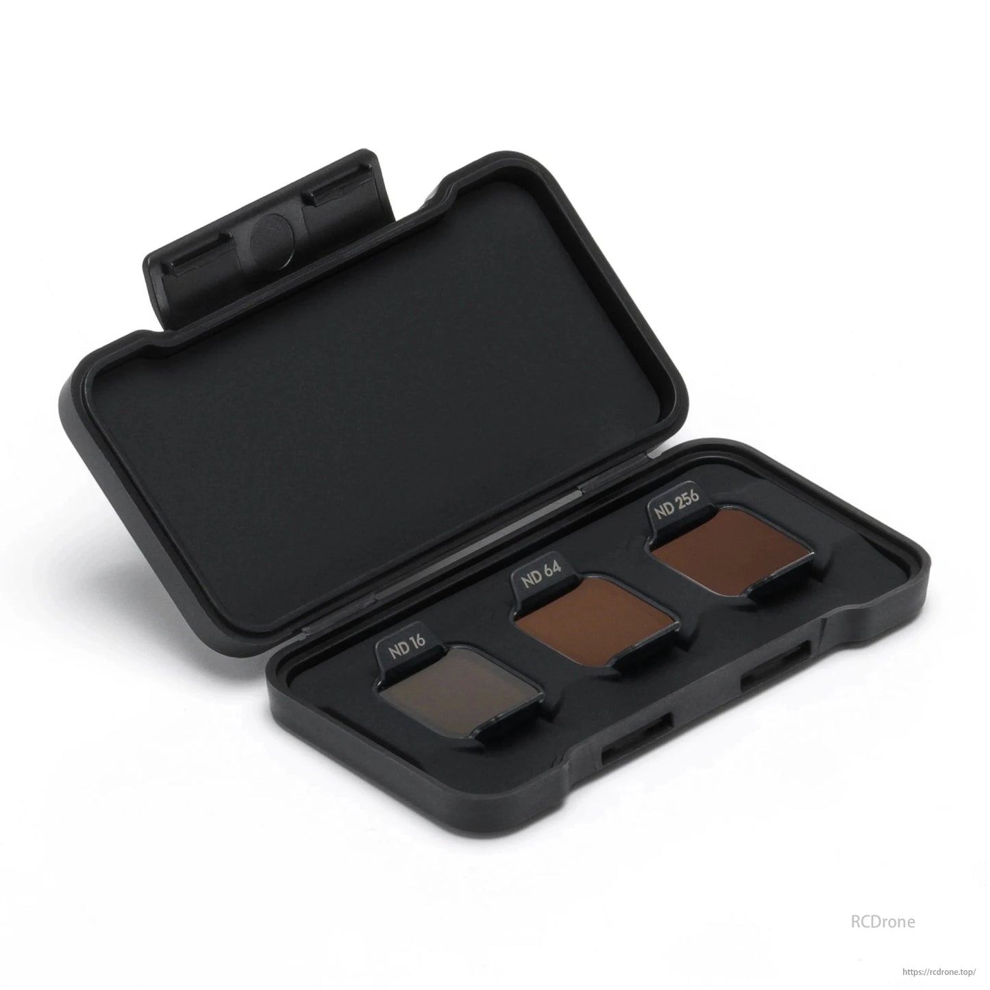A black case contains three ND filters: ND16, ND64, and ND256.