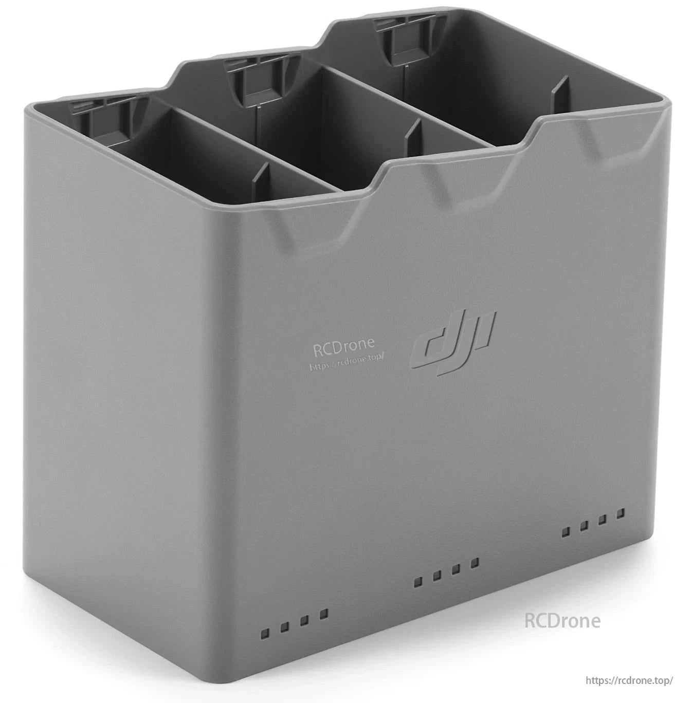 DJI Mini 5 Pro two-way charging hub with three battery bays and front LED charge indicator lights