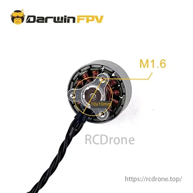 DarwinFPV 1504 Brushless Motor, DarwinFPV 1504 brushless motor, 2300-3800KV, for 2.5-4 inch FPV drones, weighs 10g, with M1.6 mounting and 10x10mm size.