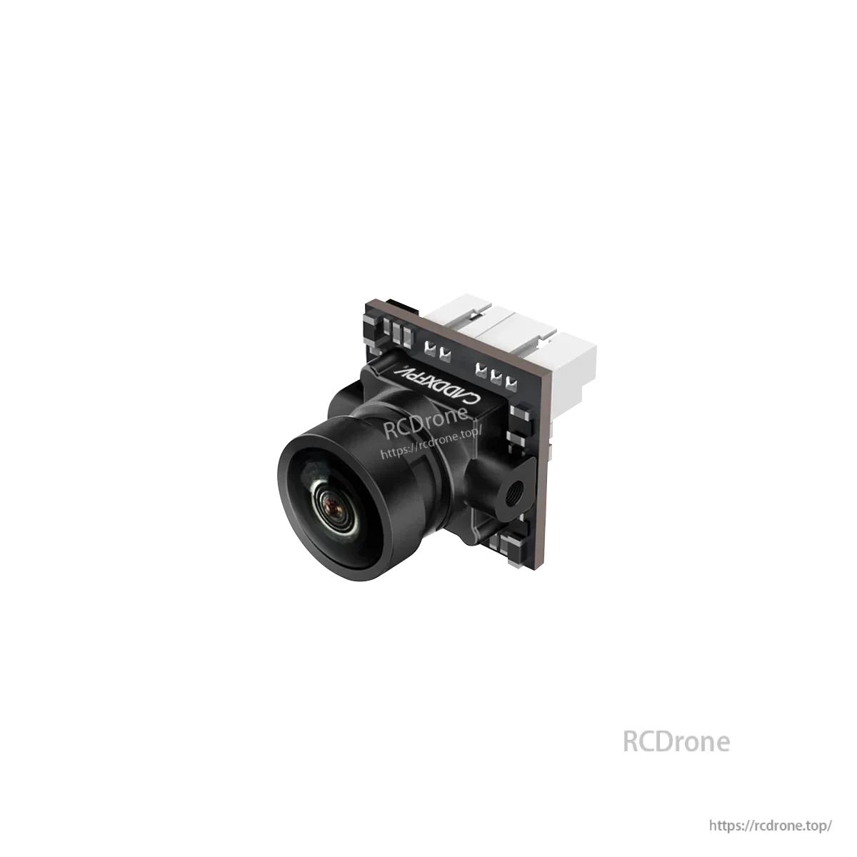 DarwinFPV Caddx Ant Micro FPV Camera angled view showing front lens, PCB edge and top connector
