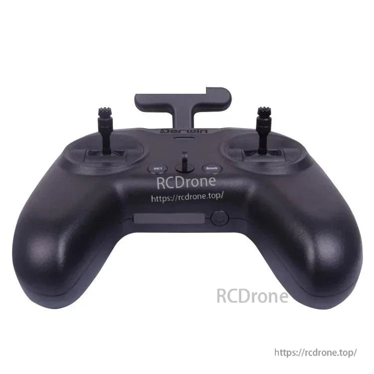 Bottom front angle of DarwinFPV TX-Lite transmitter showing grip shape, antenna mount, and control buttons