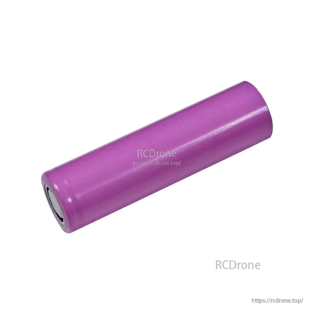 Purple cylindrical battery cell shown separately, likely 18650-size