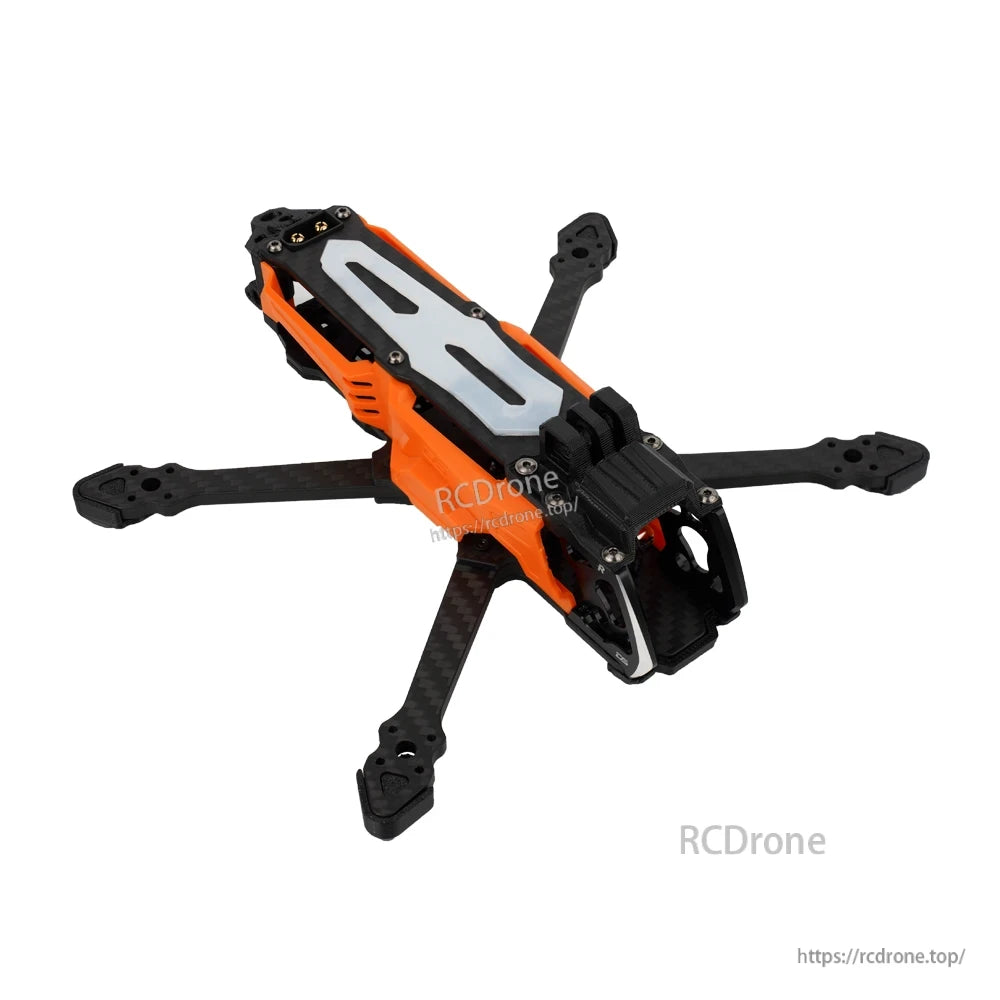 DeepSpace SEEKER35 3.5inch FPV Frame, DeepSpace SEEKER35 3.5-inch FPV drone frame with carbon fiber arms, orange side plates, and front camera cage
