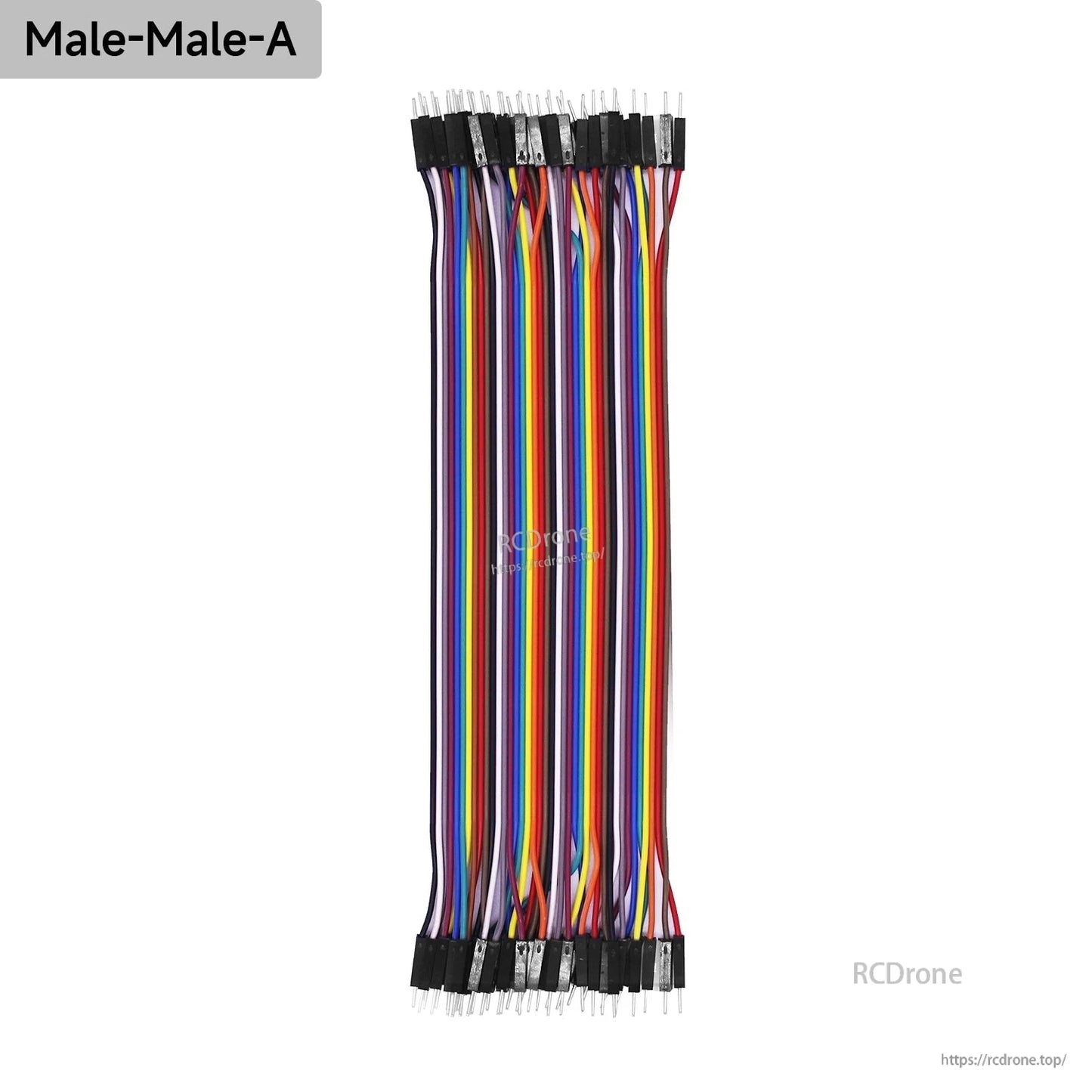 Male-to-male rainbow ribbon jumper wires bundle with pin headers on both ends