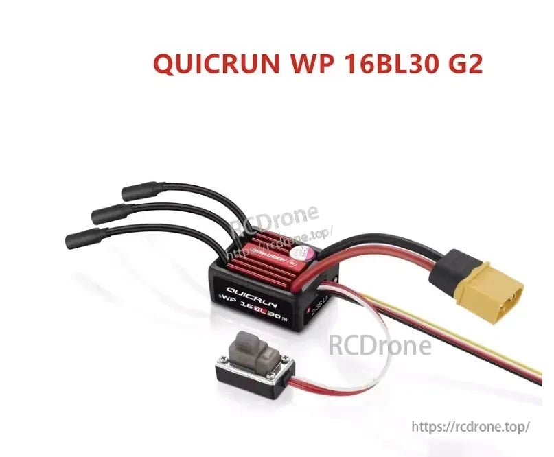 Hobbywing QUICRUN WP 16BL30 G2 brushless ESC with motor leads, power cable and yellow XT60-style connector