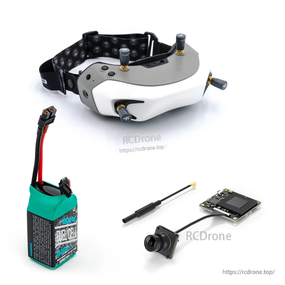Fat Shark Dominator HD Goggle, Fat Shark Dominator HD FPV goggles with head strap and antennas, plus battery pack, camera and module
