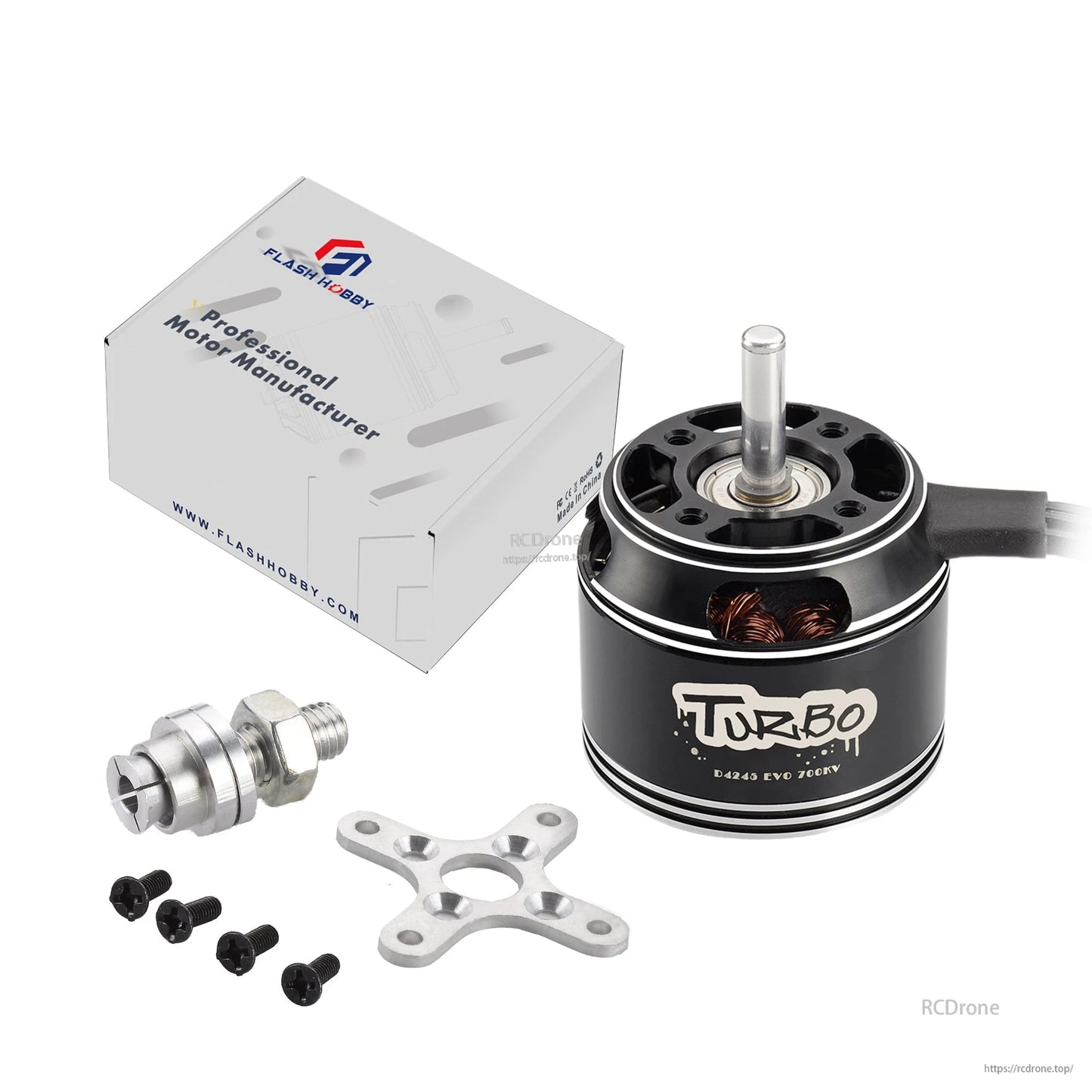 Flashhobby D4245 EVO Fixed Wing Motor, Flashhobby Turbo D4245 EVO 700KV fixed wing brushless motor with mounting cross, prop adapter and screws