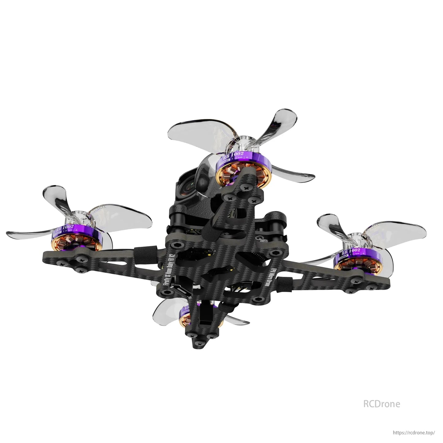 Flywoo Firefly 1S DC16 Nano Baby HDZero V2.0 FPV Drone BNF, featuring purple motors and transparent props.