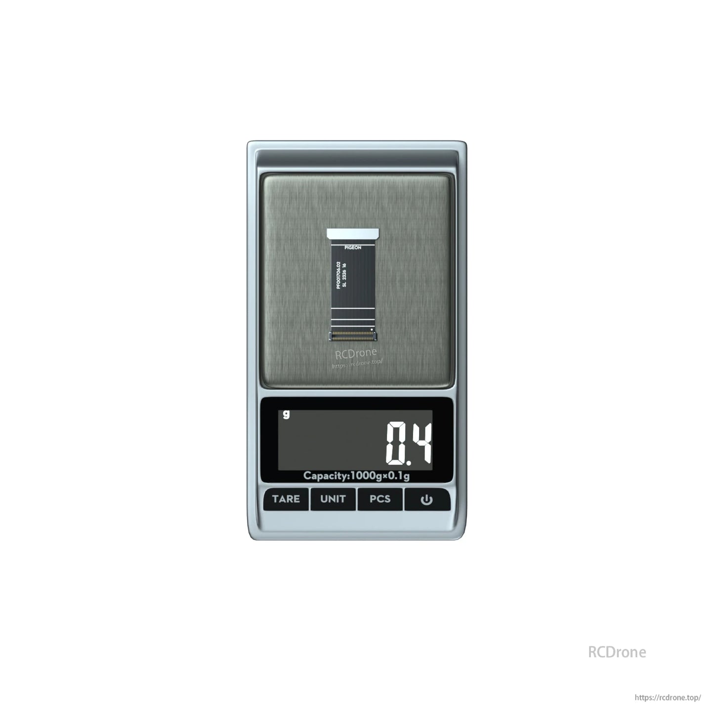 Flywoo O3 Unit Connect Cable, Flywoo O3 unit connect flex ribbon cable on a digital scale, weighing 0.4 g