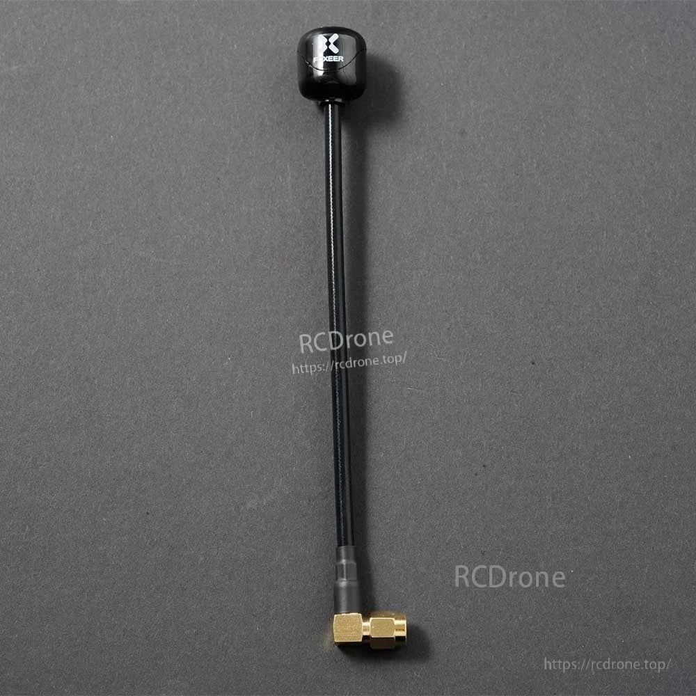 Foxeer Lollipop 4 Plus 5G FPV antenna with long coax and right-angle SMA connector, black RHCP cap