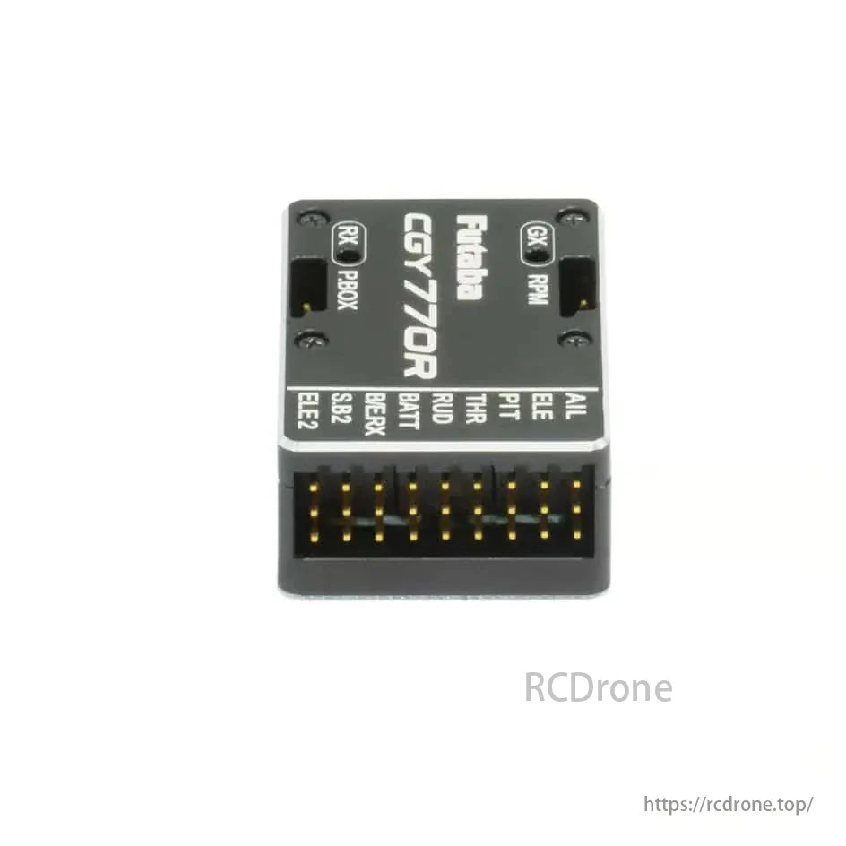 Futaba CGY770R is a 3D/F3C helicopter gyro with an integrated governor and receiver, supporting S.Bus2 telemetry.