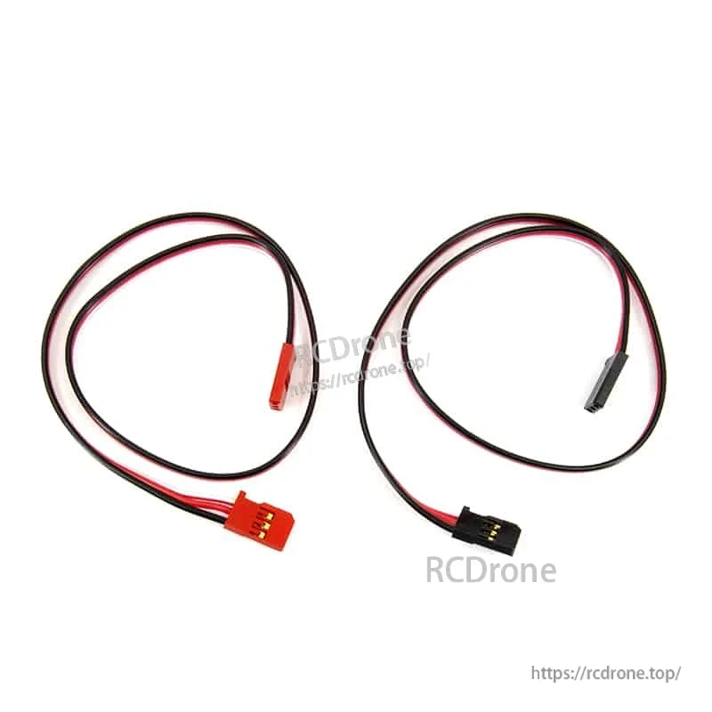 Two 3-wire servo extension leads on white background, red and black 3-pin male-to-male connectors (watermarked)