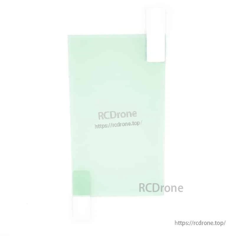 Clear-green screen protector sheet with top and bottom peel tabs shown on white background