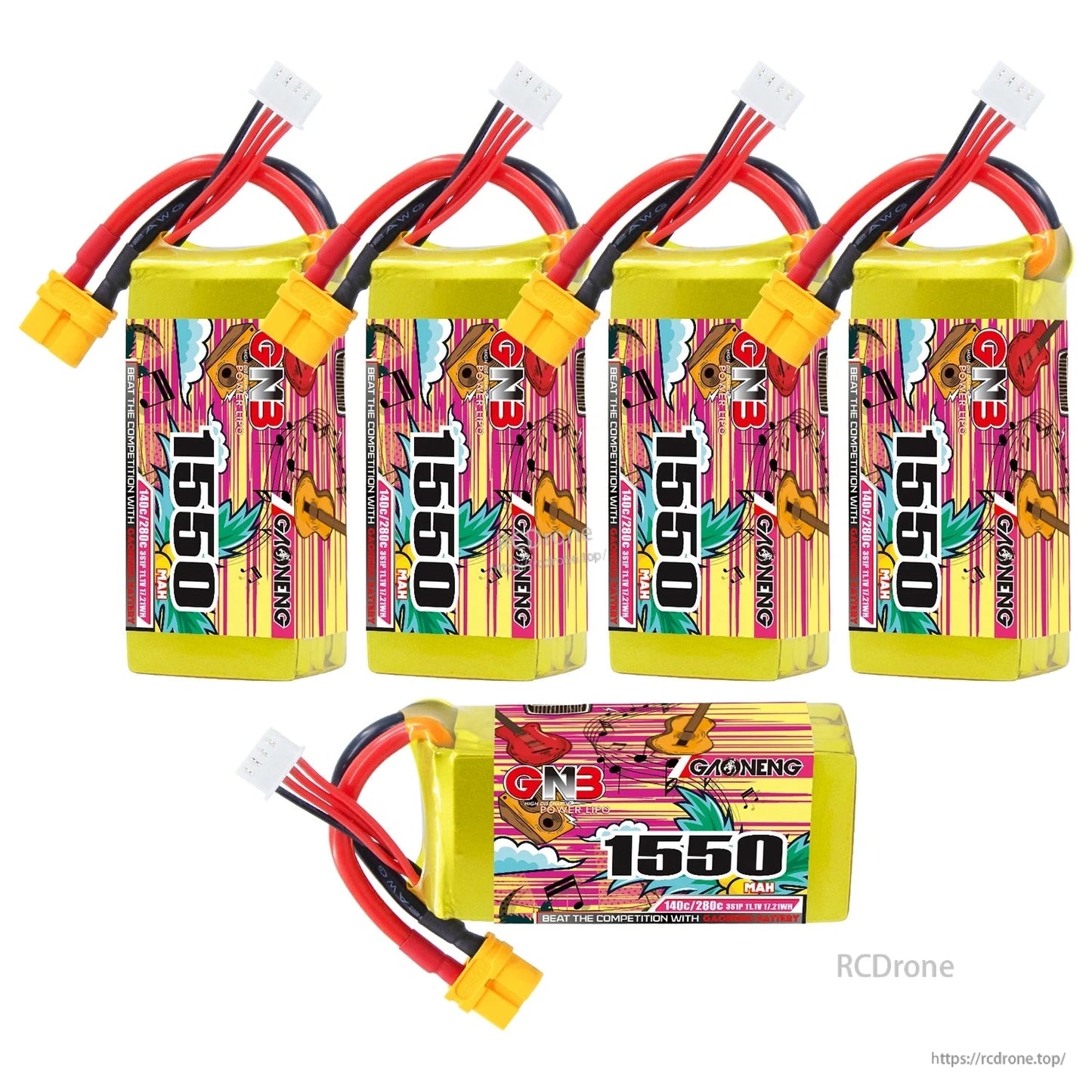 Bundle layout showing four GNB 1550 batteries upright plus one battery shown horizontally
