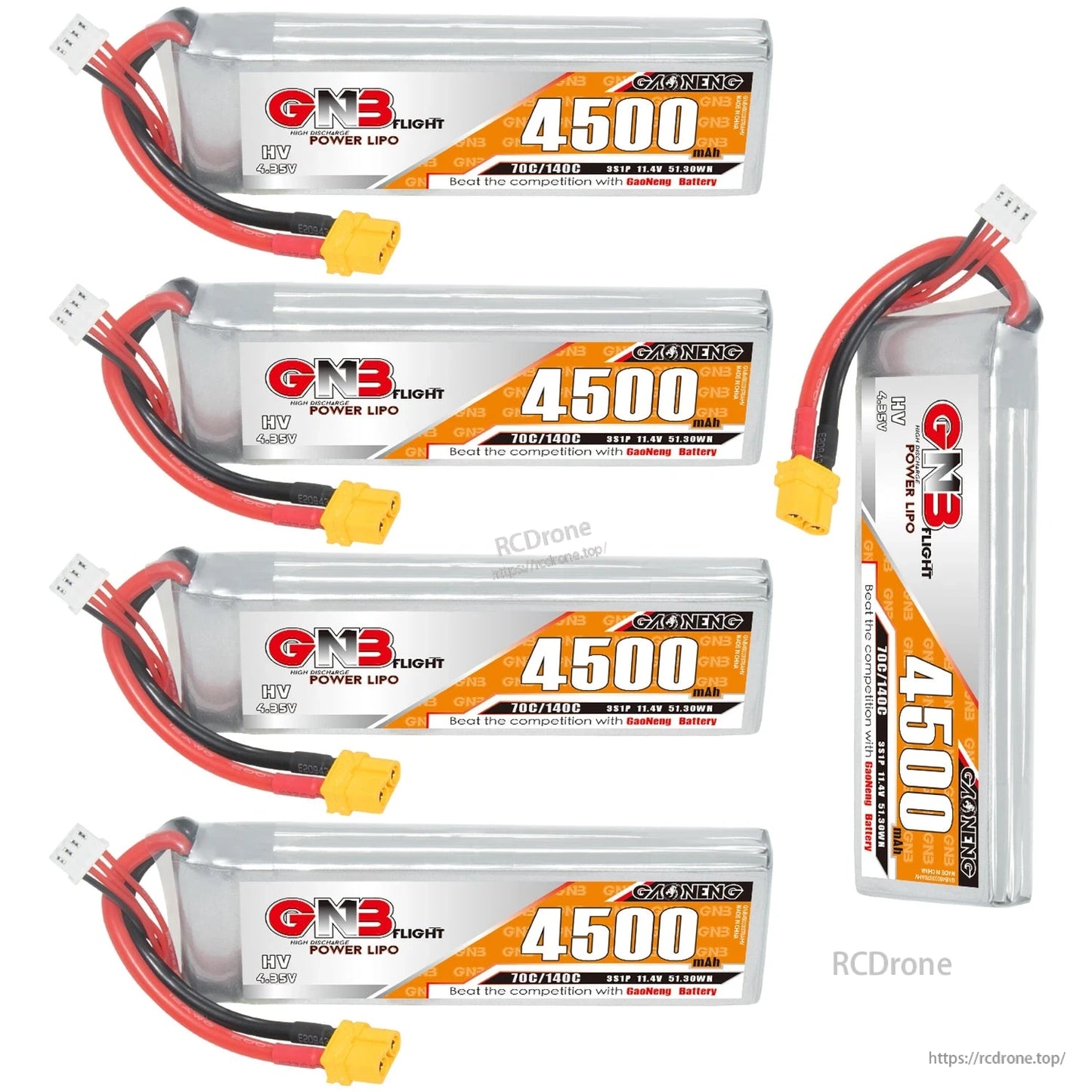 GAONENG GNB 4500mAh 3S 11.4V LiHV 70C LiPo Battery XT60 for 1/10 RC Car, EDF Jets & RC Models