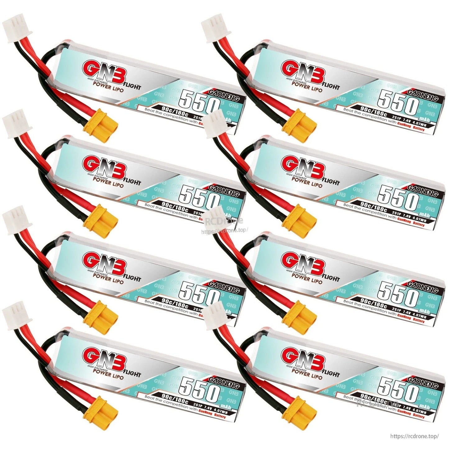 GNB 550mAh 2S LiPo batteries, 8-pack set with XT30 connectors and balance plugs