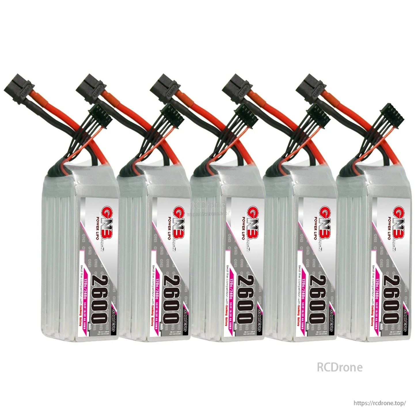 Five GNB 2600mAh 5S LiPo batteries bundle image with XT60 connectors