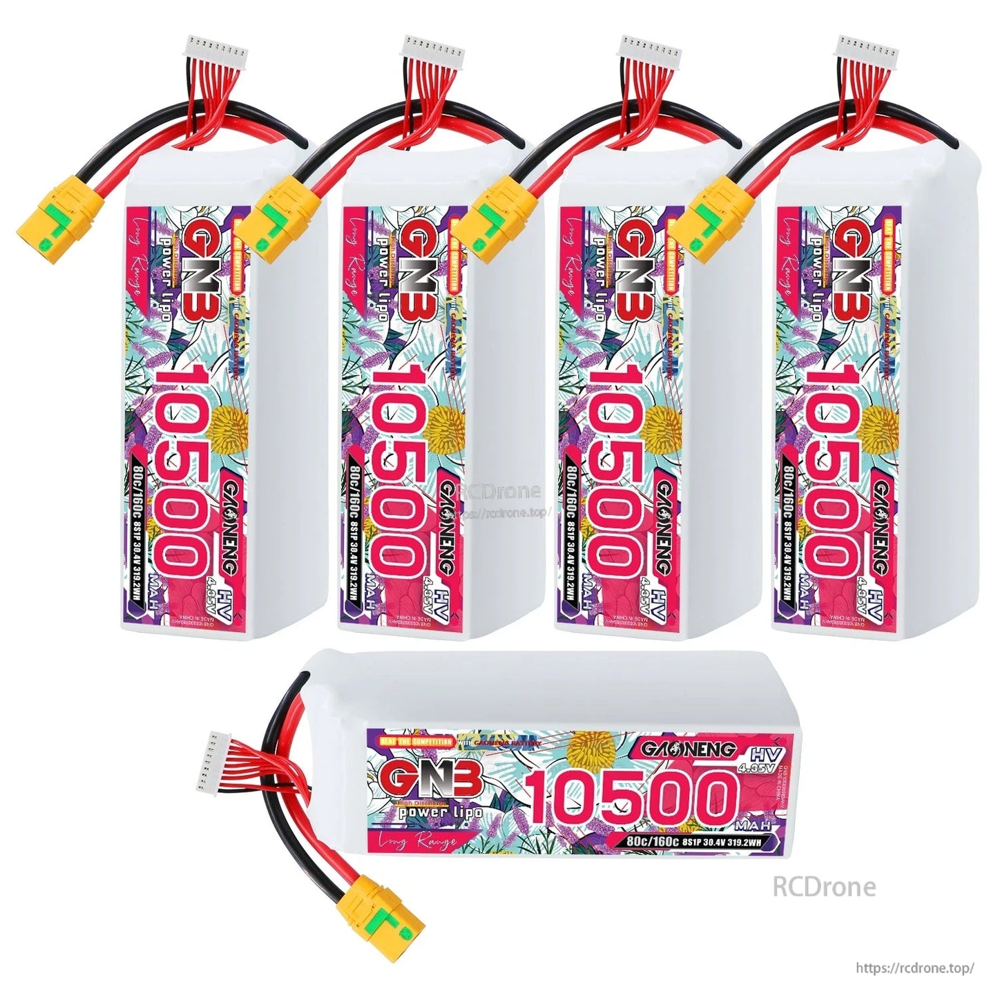 Bundle layout with four upright GNB 10500 8S HV batteries plus one horizontal battery view