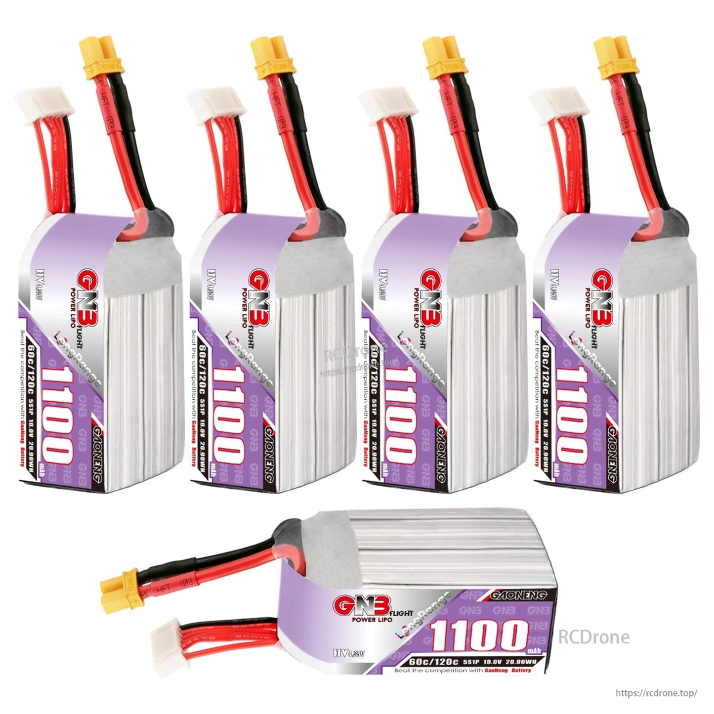 Bundle layout with four upright GNB 1100 LiHV batteries plus one battery shown sideways
